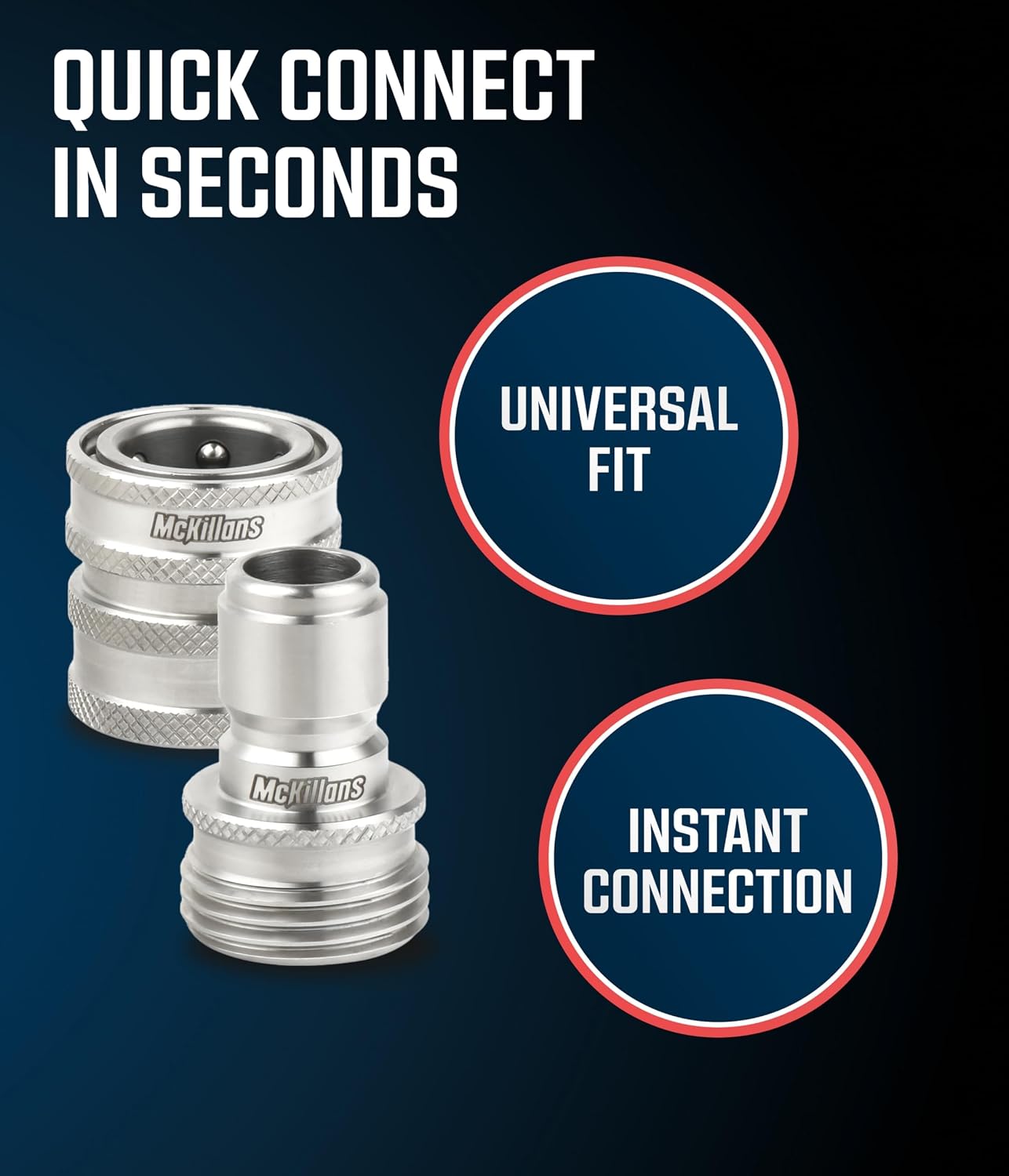 McKillans® Garden Hose Quick Connect Pair [UNIVERSAL FIT] - Stainless Steel Quick Connect Hose Fittings - Water Hose