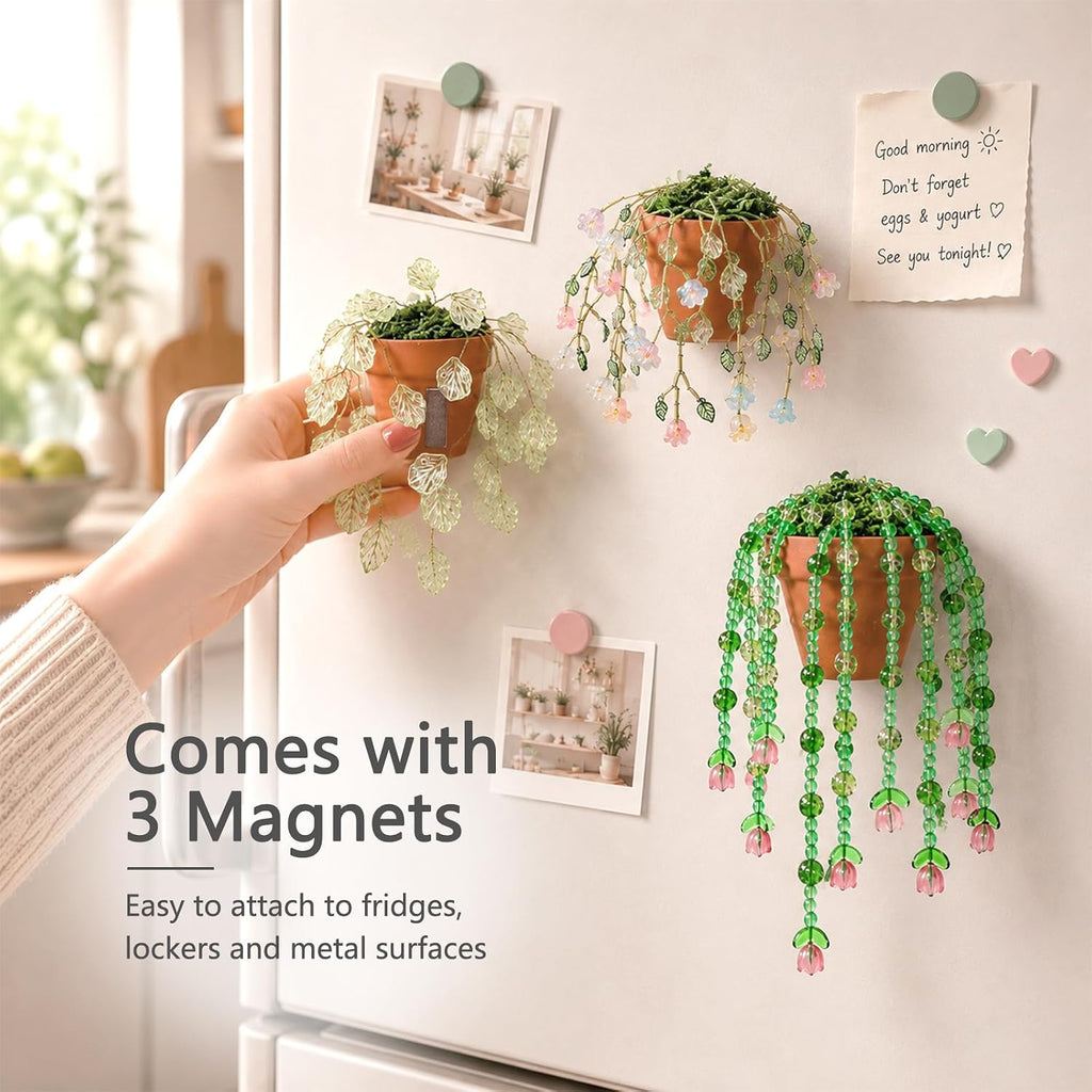 Weldomcor 6385 Pcs Beaded Plant Kit with Magnets for Fridge, Forever Green Glass Beaded Plants Leaf Flower Sun Catcher