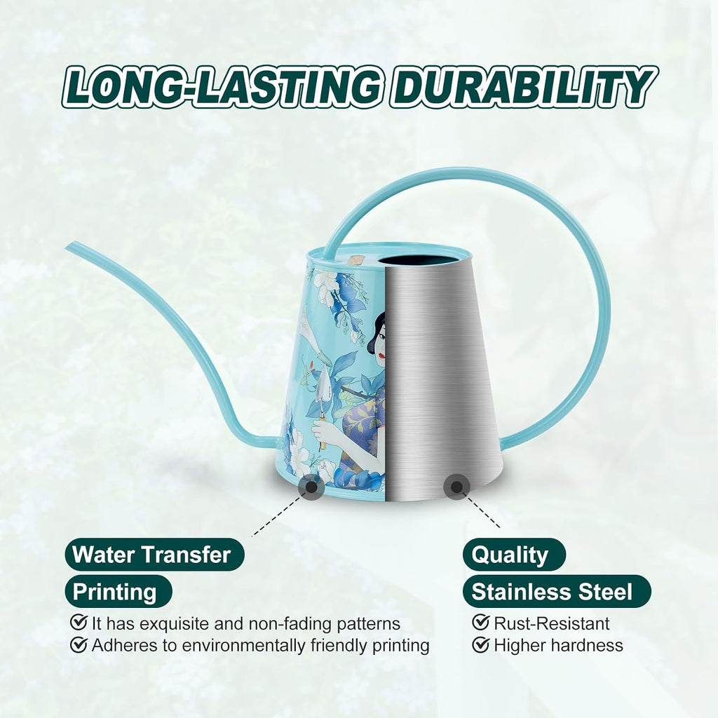Berry&Bird 2L Long Spout Watering Can, Stainless Steel Water Can (Magnolia) | 2L stainless steel watering can, long