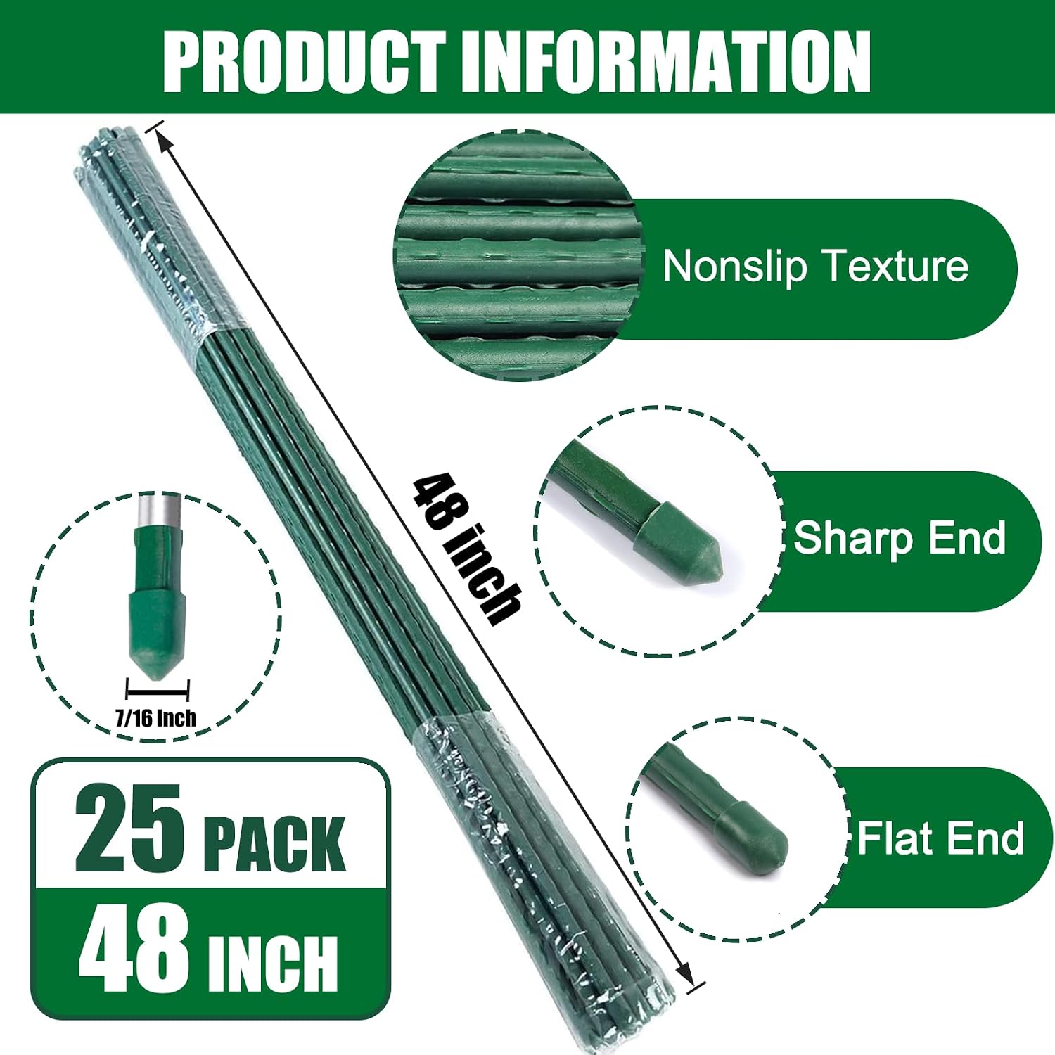 Garden Stakes 48 Inches Steel Plant Stakes Tomato Stakes 4ft Pack of 25