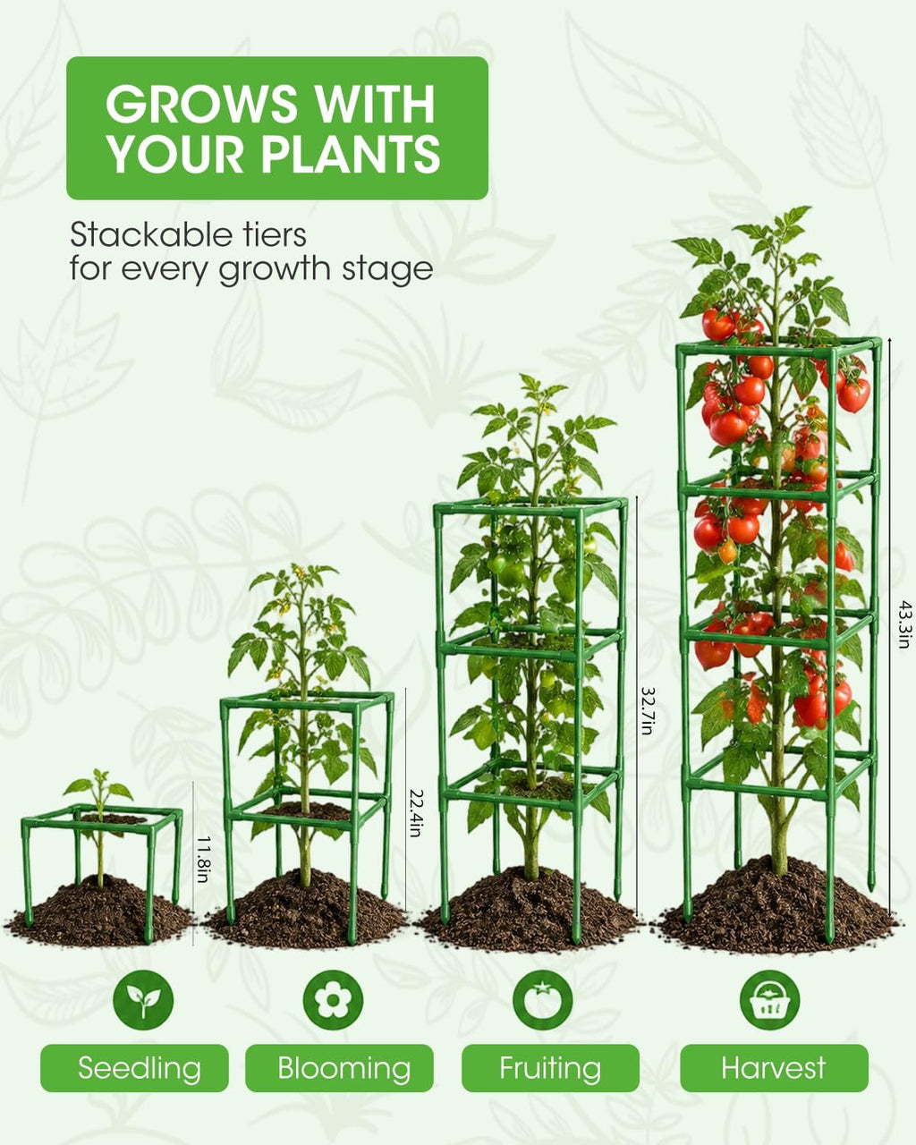 3 Pack Tomato Cages,Square Tomato Plant Stakes Support Cages Trellis for Garden Climbing Vegetables Flowers