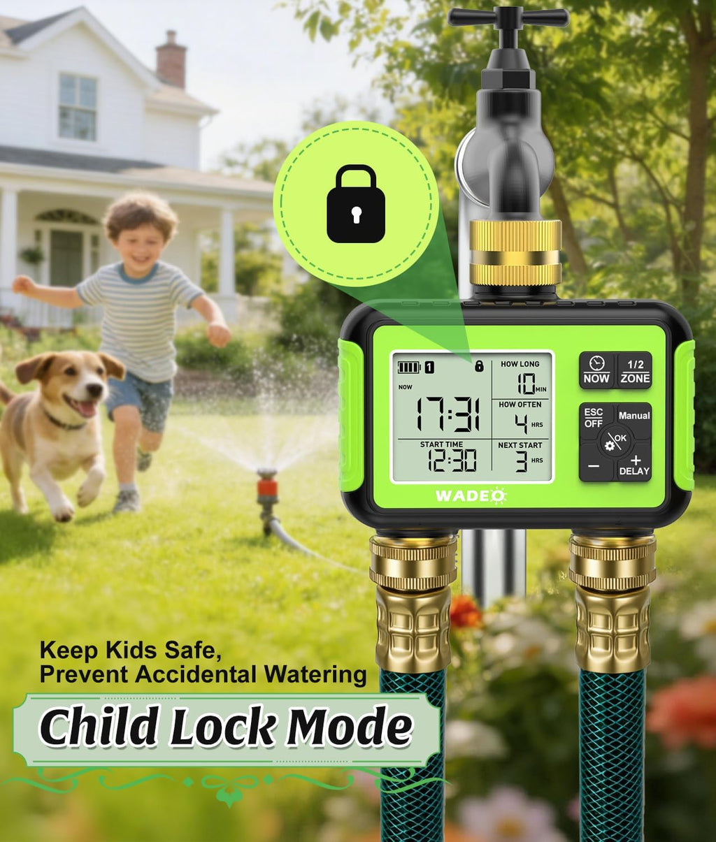 Brass 2 Zone Water Hose Timer, Waterproof Programmable Sprinkler Timer | Automatic Two Zone Irrigation Controller with