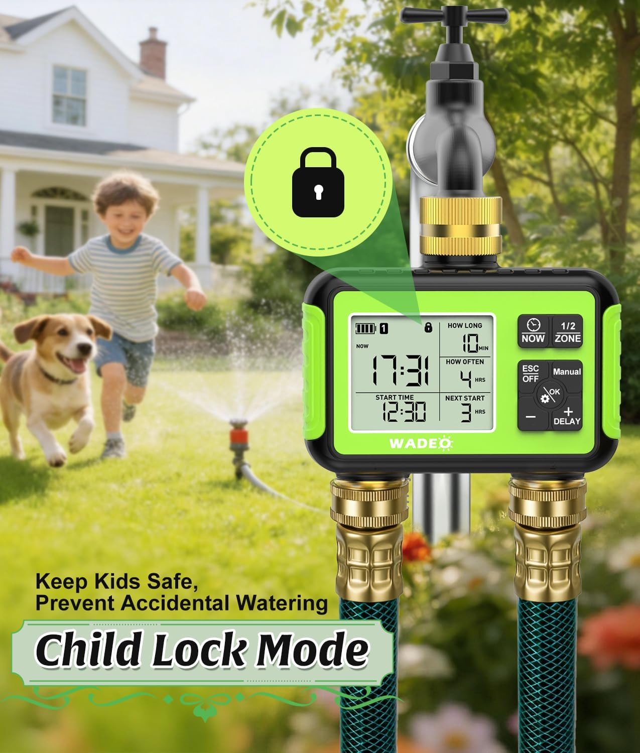 Brass 2 Zone Water Hose Timer, Waterproof Programmable Sprinkler Timer | Automatic Two Zone Irrigation Controller with