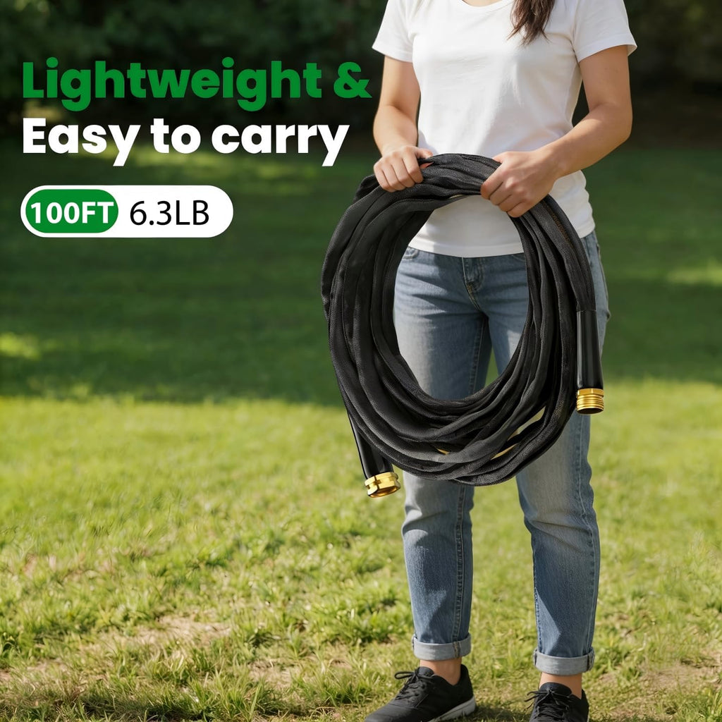 Garden Hose 100FT, Non-Expanding Water Hose Ultra Lightweight | Kink-Free, Burst-Resistant, Lead-Free, Durable &