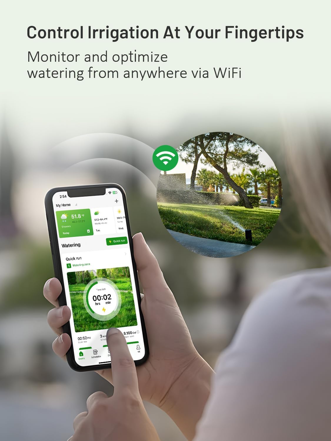 Indoor Smart Sprinklers Controller WiFi, Irrigation Controller Easy Use App Enabled, 8 Zone + 16 Plans, Save Water Auto