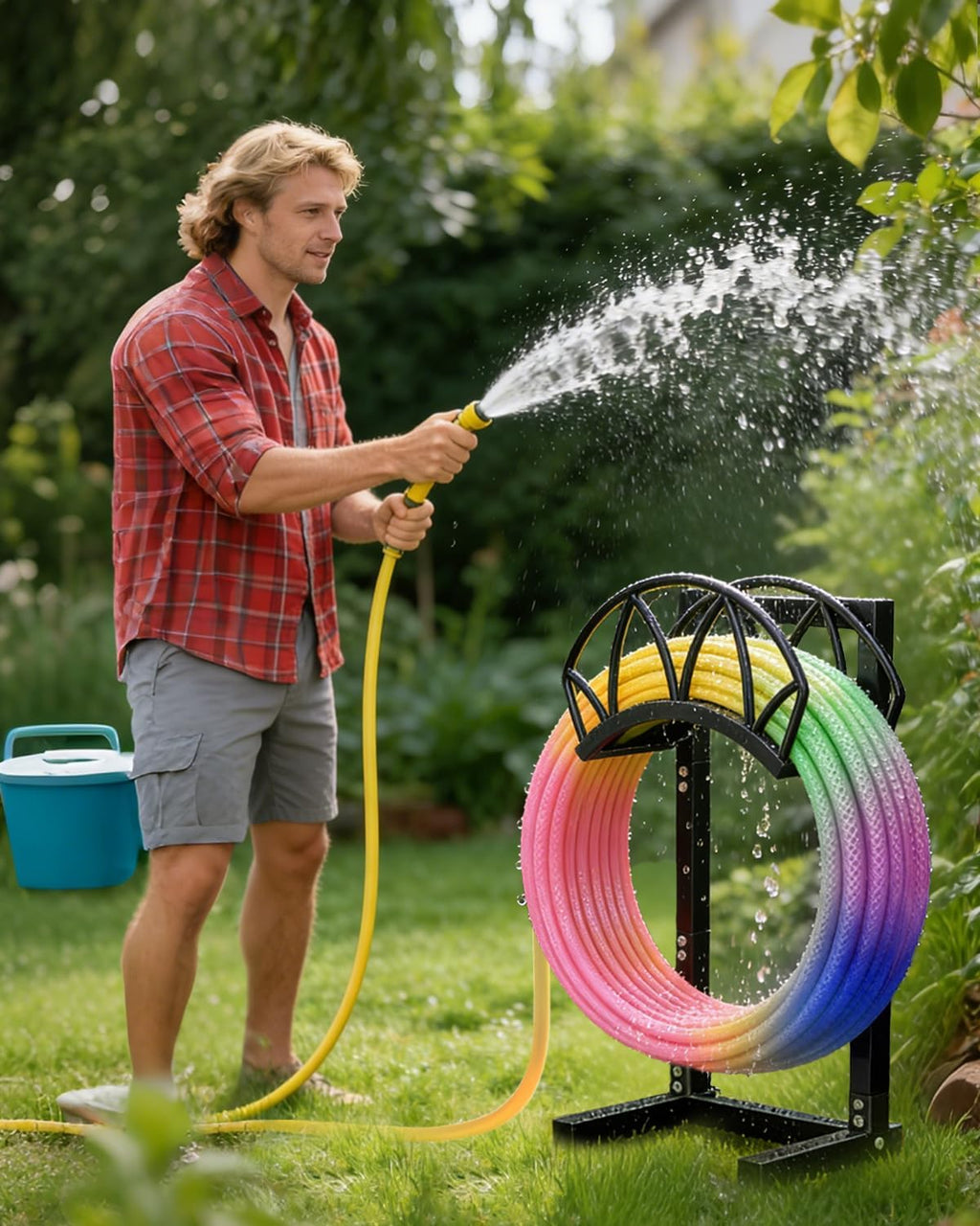 Garden Hose Holder, Freestanding Water Hose Reel Stand, Holds 160 FT, Black | Heavy Duty Detachable Hose Storage Rack