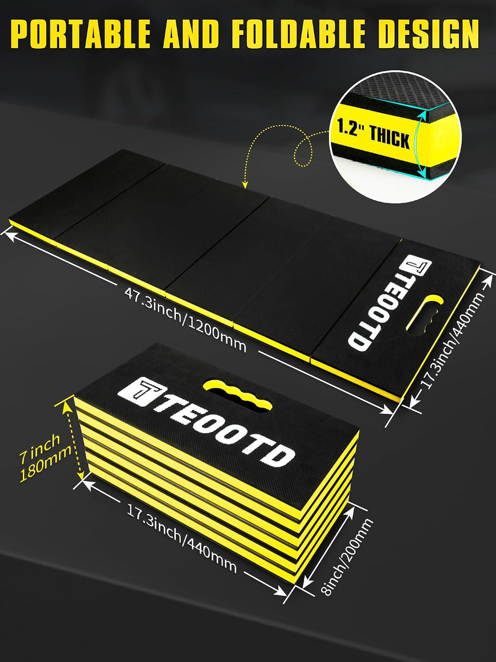 1.2" Extra Thick Foldable Mechanic Kneeling Pad with Handle & Storage Belt, 5 Fold Multi-Use Comfortable EVA Foam