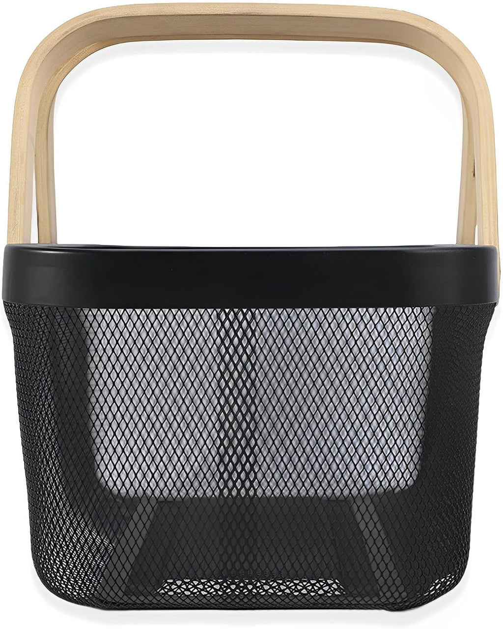 Cheardia 2 Pack Picnic Baskets, Metal Mesh Harvest Basket with Foldable Wooden Handle, Rectangle Garden Storage Basket
