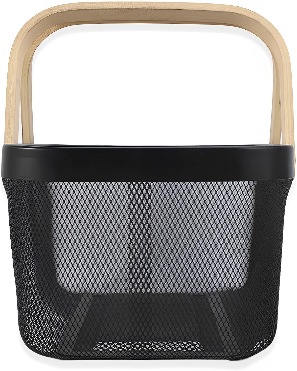 Cheardia 2 Pack Picnic Baskets, Metal Mesh Harvest Basket with Foldable Wooden Handle, Rectangle Garden Storage Basket