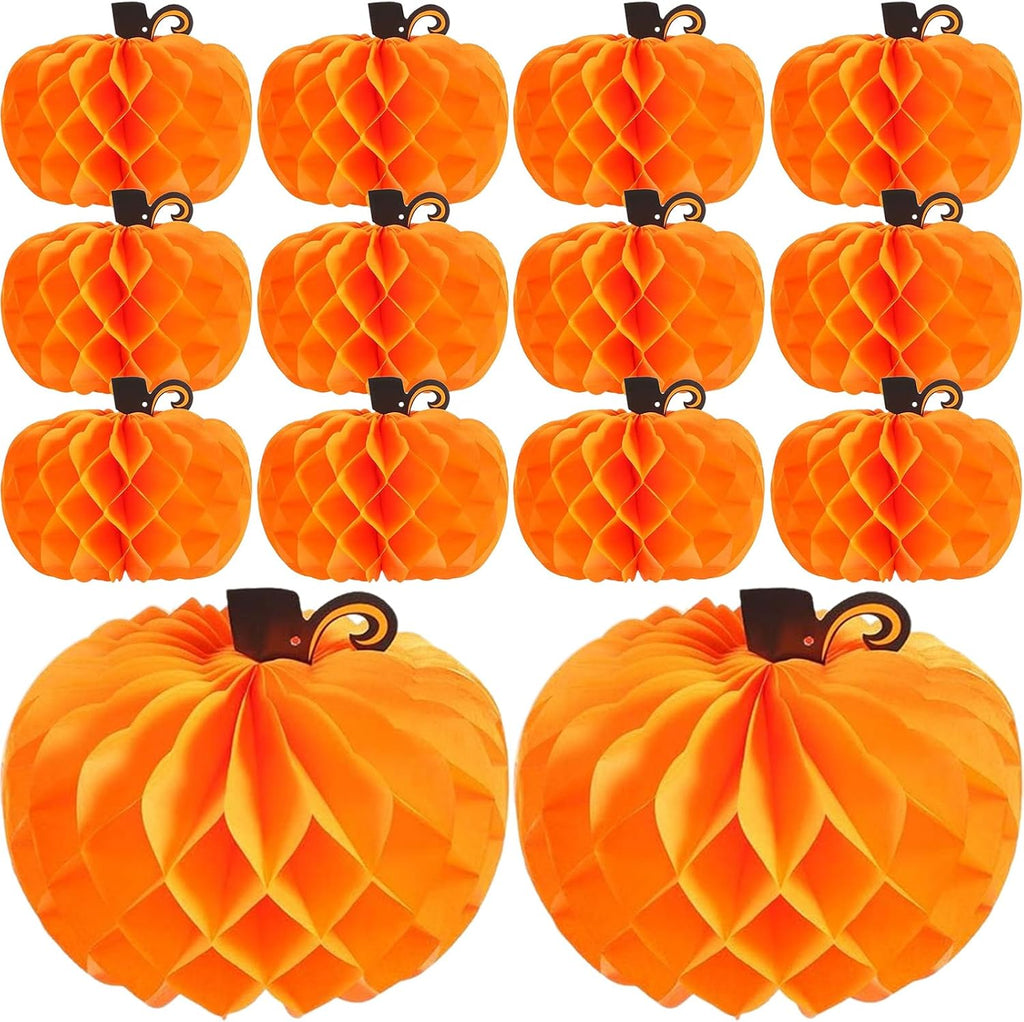JOVITEC 6 Pack Thanksgiving Table Decor Honeycomb Pumpkins 10.2 Inch Paper Fall Hanging Pumpkin Decorations 3D Tissue Centerpieces for Halloween Birthday Wedding Party Supplies