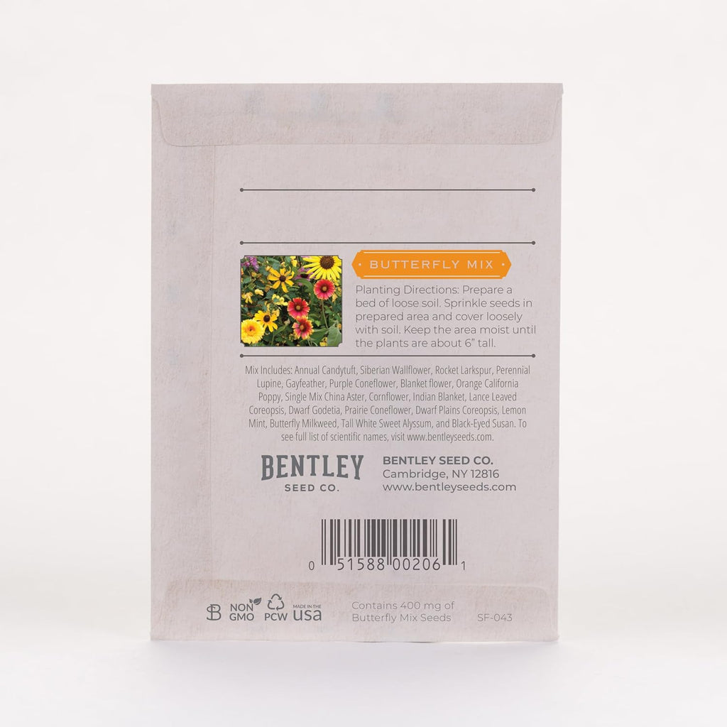 Bentley Seeds Grow with Us Pre Filled Butterfly Mix Seed Packets - 25 Individual Assortment Butterfly Mix Seed Packs