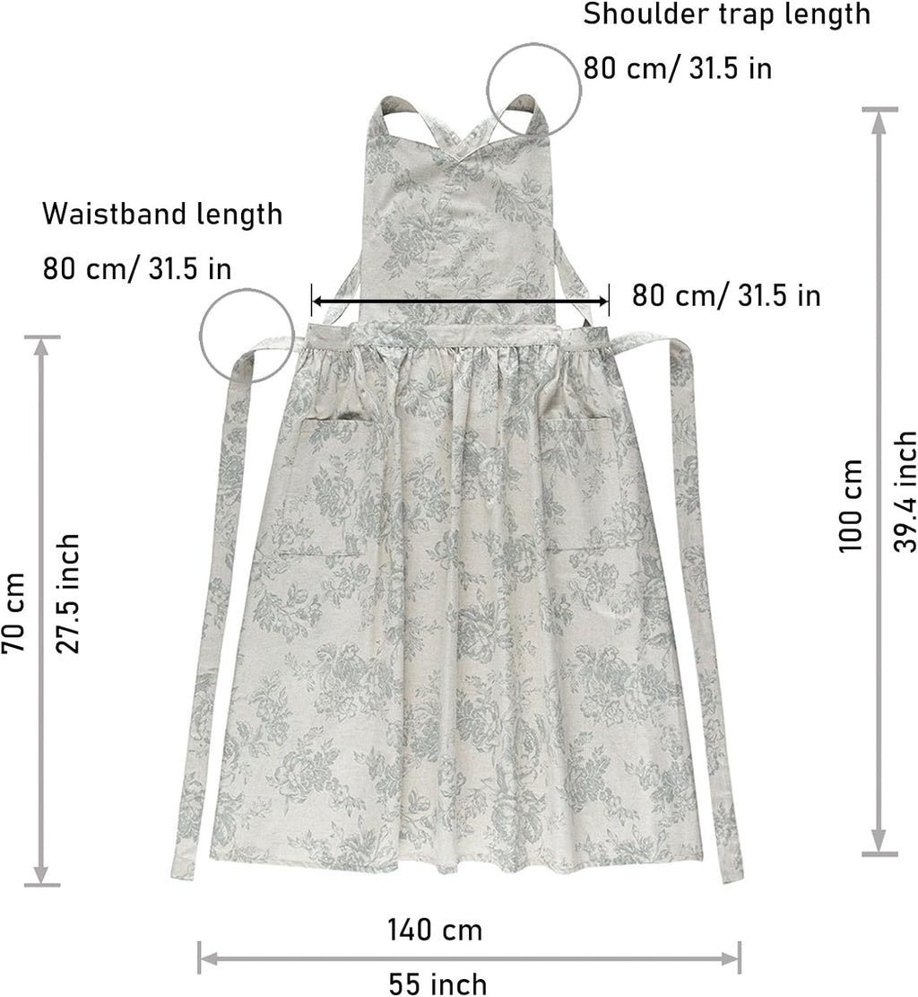 Floral Cotton Waterproof Adult Kitchen Apron Adjustable Cooking Baking Garden Chef Apron with Pocket