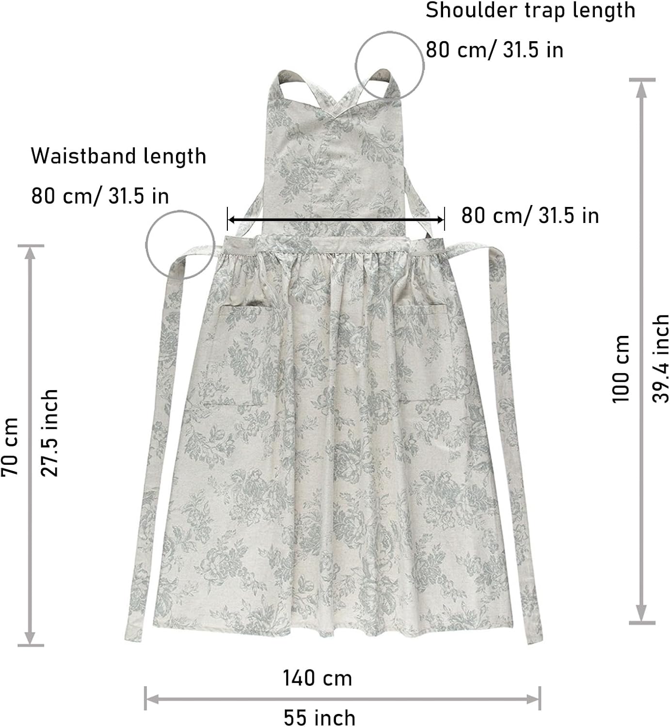 Floral Cotton Waterproof Adult Kitchen Apron Adjustable Cooking Baking Garden Chef Apron with Pocket