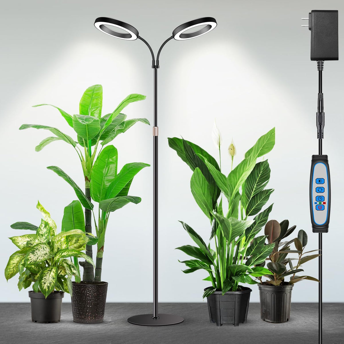 Garpsen Halo Grow Lights, Dual-Head 6000K LED Floor Plant Light with Base