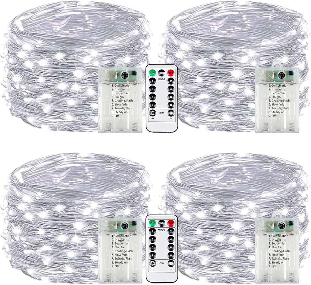 4 Pack Fairy Lights Battery Operated with Remote 16FT 50 LED String Lights