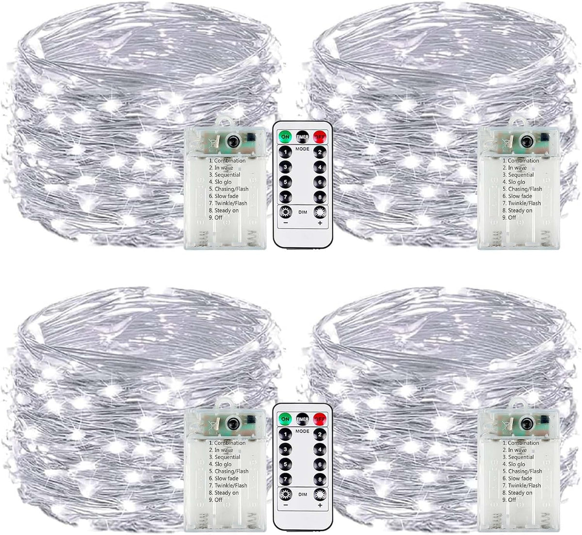 4 Pack Fairy Lights Battery Operated with Remote 16FT 50 LED String Lights