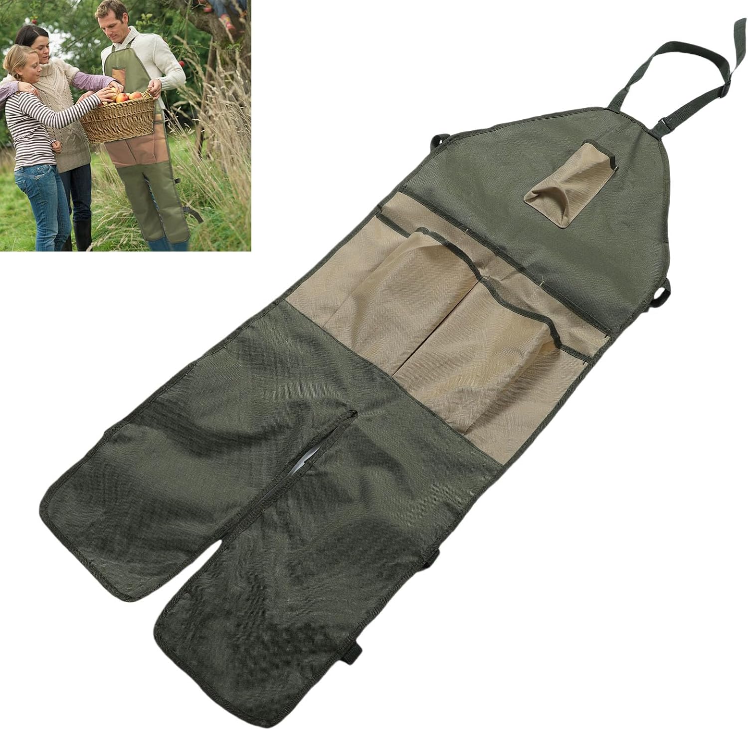 Apron for Long Gardening, Gardening Apron with Adjustable Leg Protector, Six Pockets 600D Oxford Cloth Water Proof for