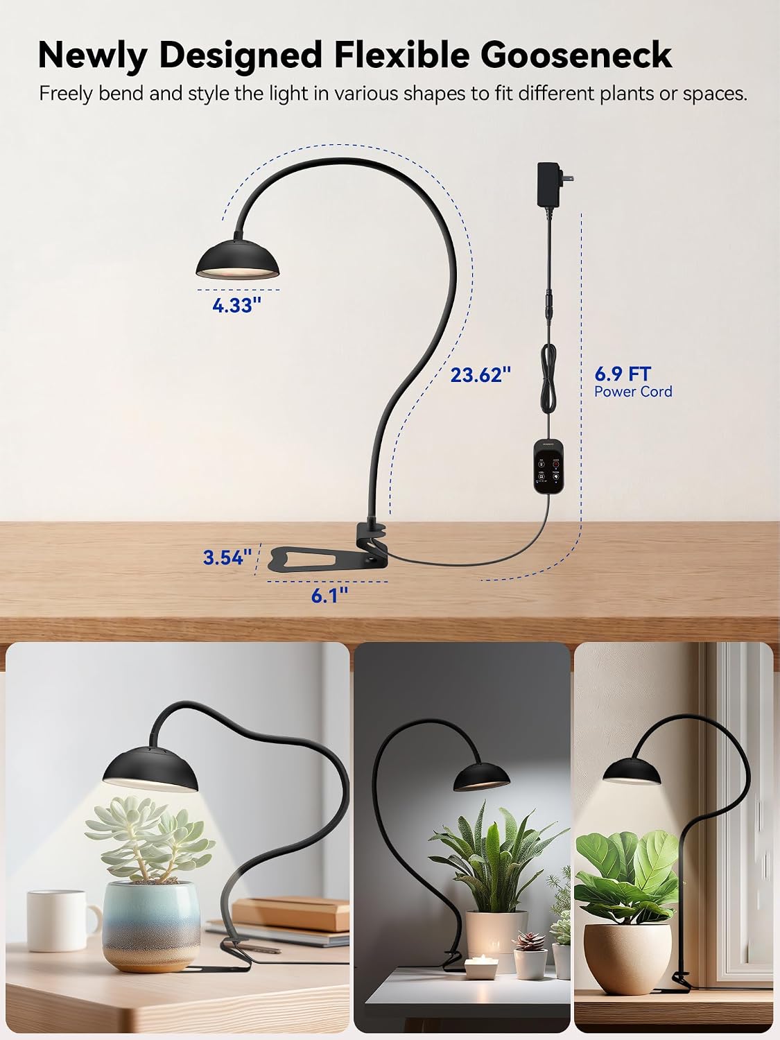Smart Grow Lights for Indoor Plants,Full Spectrum Desk Plant Light | 10W Plant Lights with Bluetooth App Control