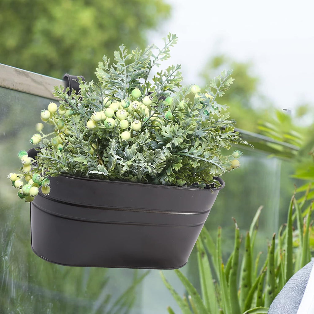 HowRU Metal Iron Flower Pots for Railing Fence Hanging Bucket Pots(5 Pcs) and Hanging Flower Pots Metal Iron Bucket