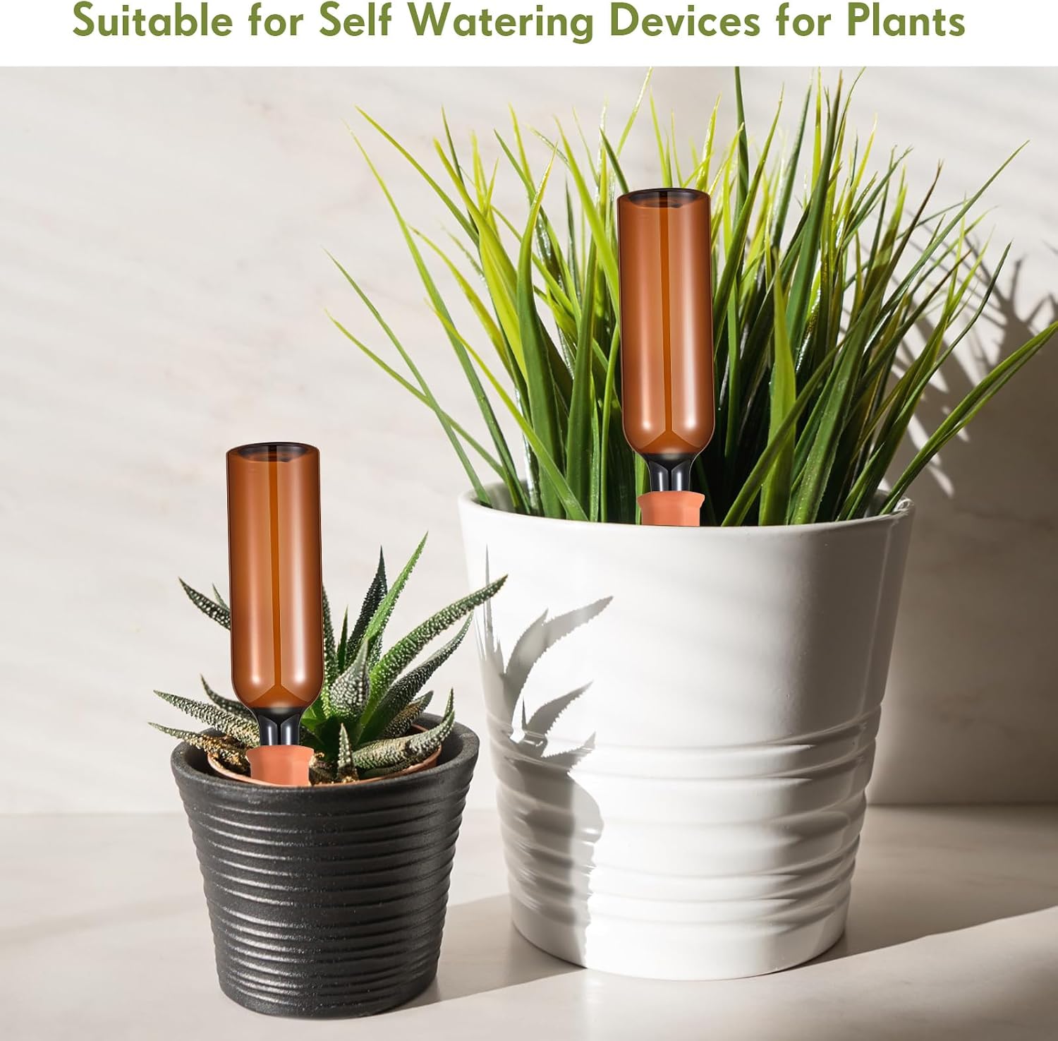 8 Pcs 4 Set Plant Watering Devices, Terracotta Watering Spikes with 25 oz Plastic Wine Bottles, Slow Release Vacation