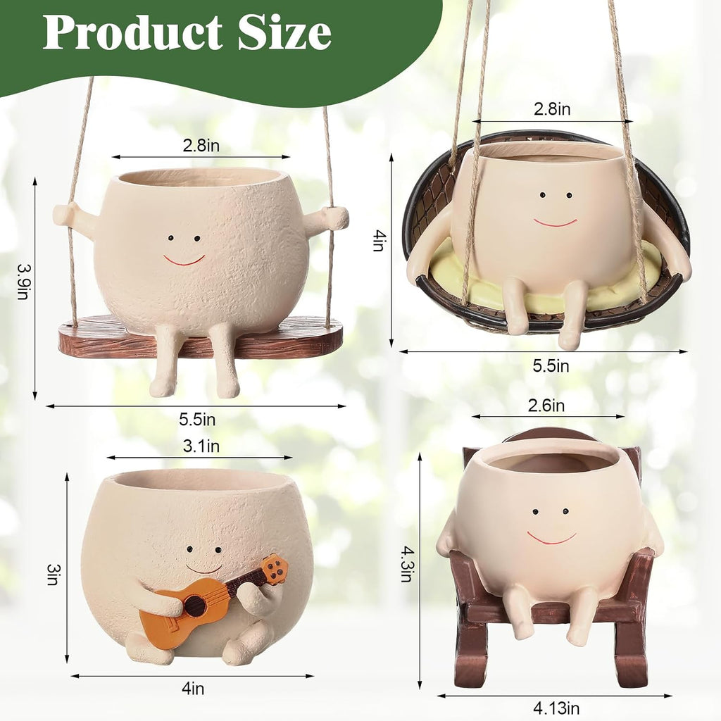 4 Pack Smile Face Planter Pot Small Hanging Swinging Planter Cute Holder for Indoor Outdoor Plants Funny Swing Gifts