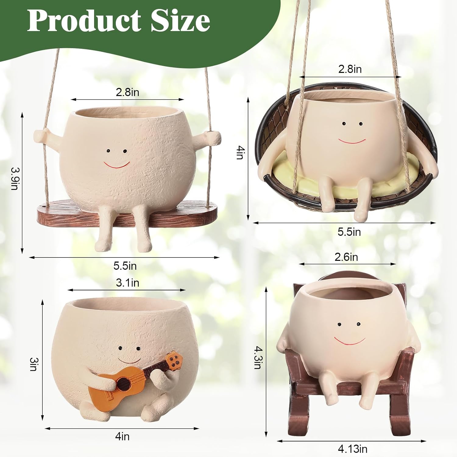 4 Pack Smile Face Planter Pot Small Hanging Swinging Planter Cute Holder for Indoor Outdoor Plants Funny Swing Gifts