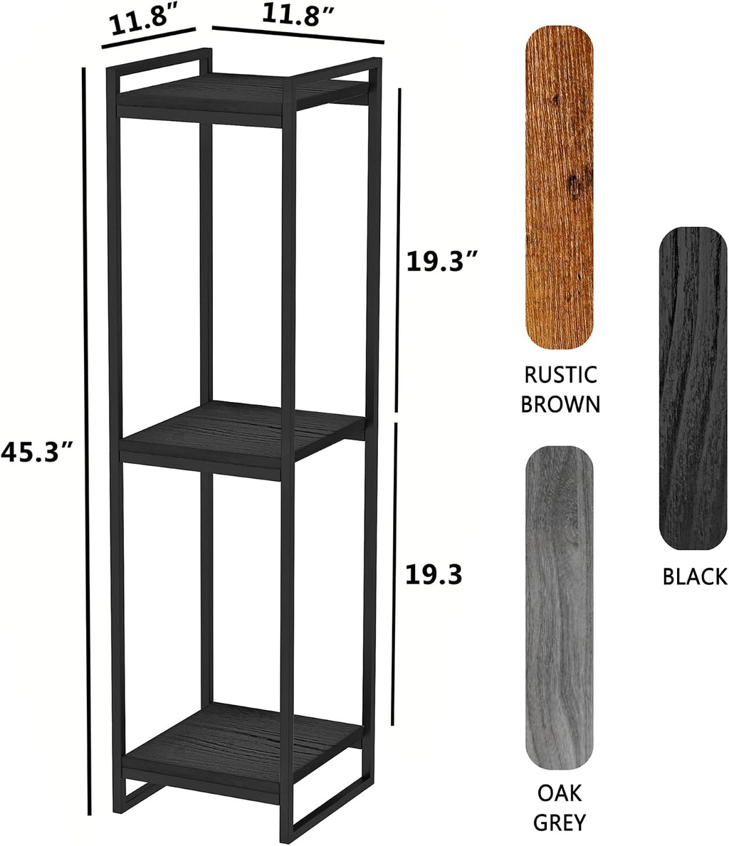 45" Tall Indoor Plant Stand, 3-Tier Flower Pot Rack, Black | Modern Minimalist Look, Wood Finish, for Living Room