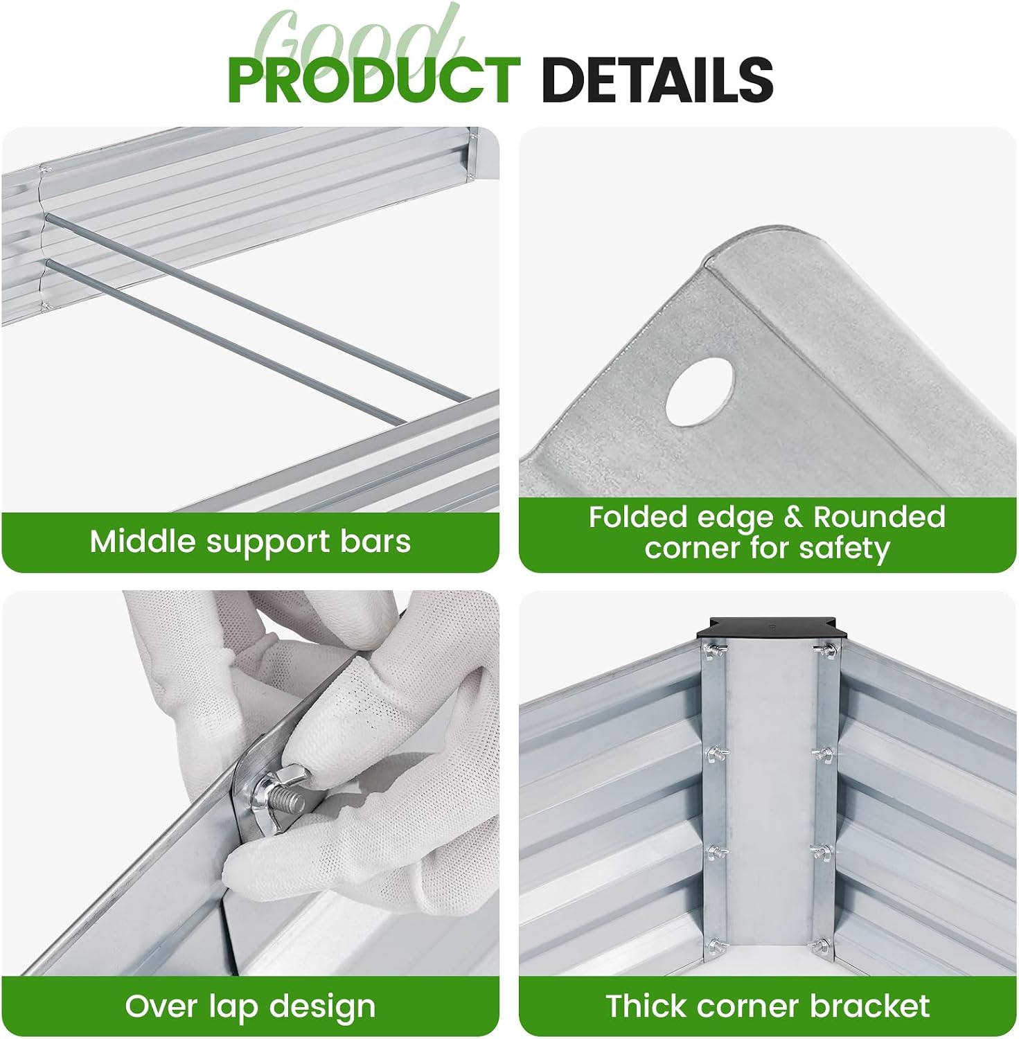 G GOOD GAIN 2Pcs Galvanized Raised Garden Bed 8x4x1ft for Herbs, Silver | Metal Planter Box Outdoor, Rectangular Raised