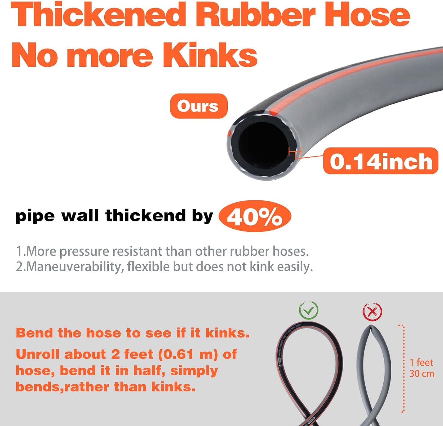 Garden Hose 100 ft 5/8, Rubber Water Hose Heavy Duty | Outdoor No Kink Hose, Hybrid Durable Hose for Yard Lawn with