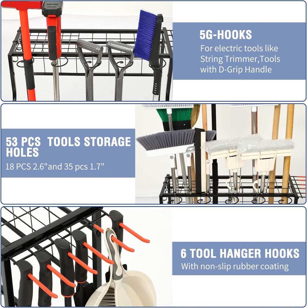 Garden Tool Organizer for Garage, Garden Tool Rack, Up to 58 Long Handled Tools, Yard Tool Holder for Garage, Shed