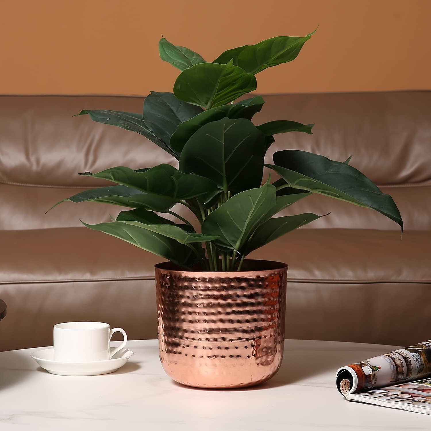 MyGift Hammered Copper Tone Metal Planter Pot with Flared Rim, 6.5 Inch | Handcrafted in India, the textured finish and