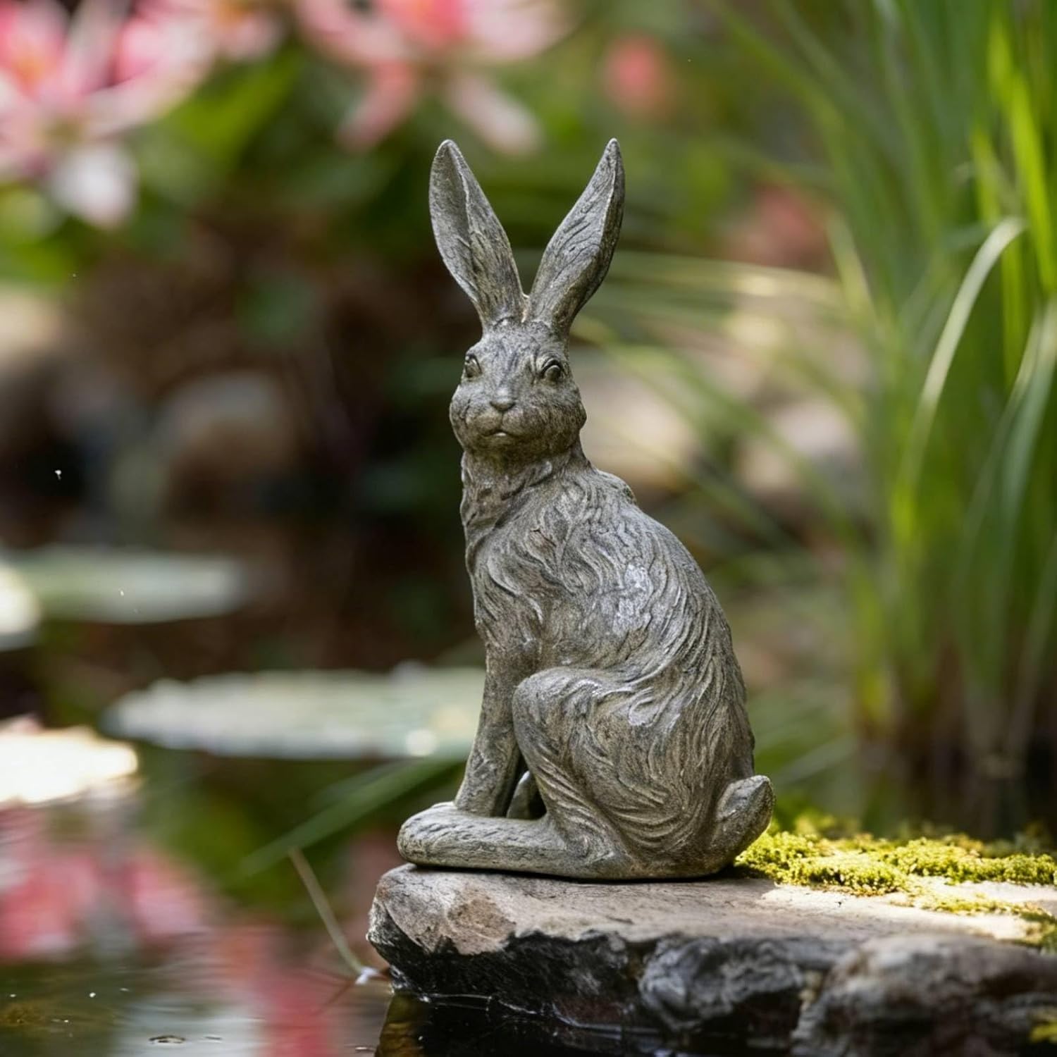 DiliComing Outdoor Rabbit Garden Statue 12 Inch Grey Bunny Yard Decor | Large Easter Bunny Decor, Resin Animal