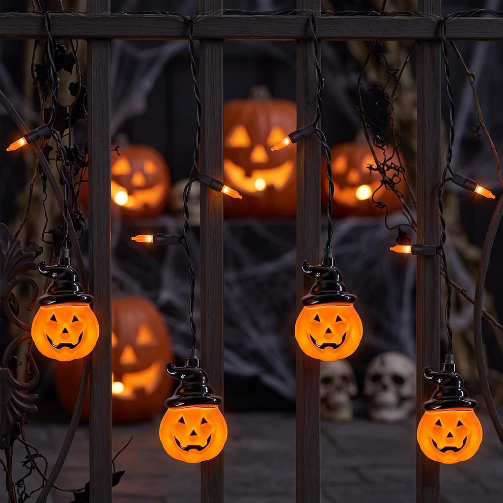 Abeja Halloween Pumpkin Curtain String Lights, 7FT Hanging Window Lights