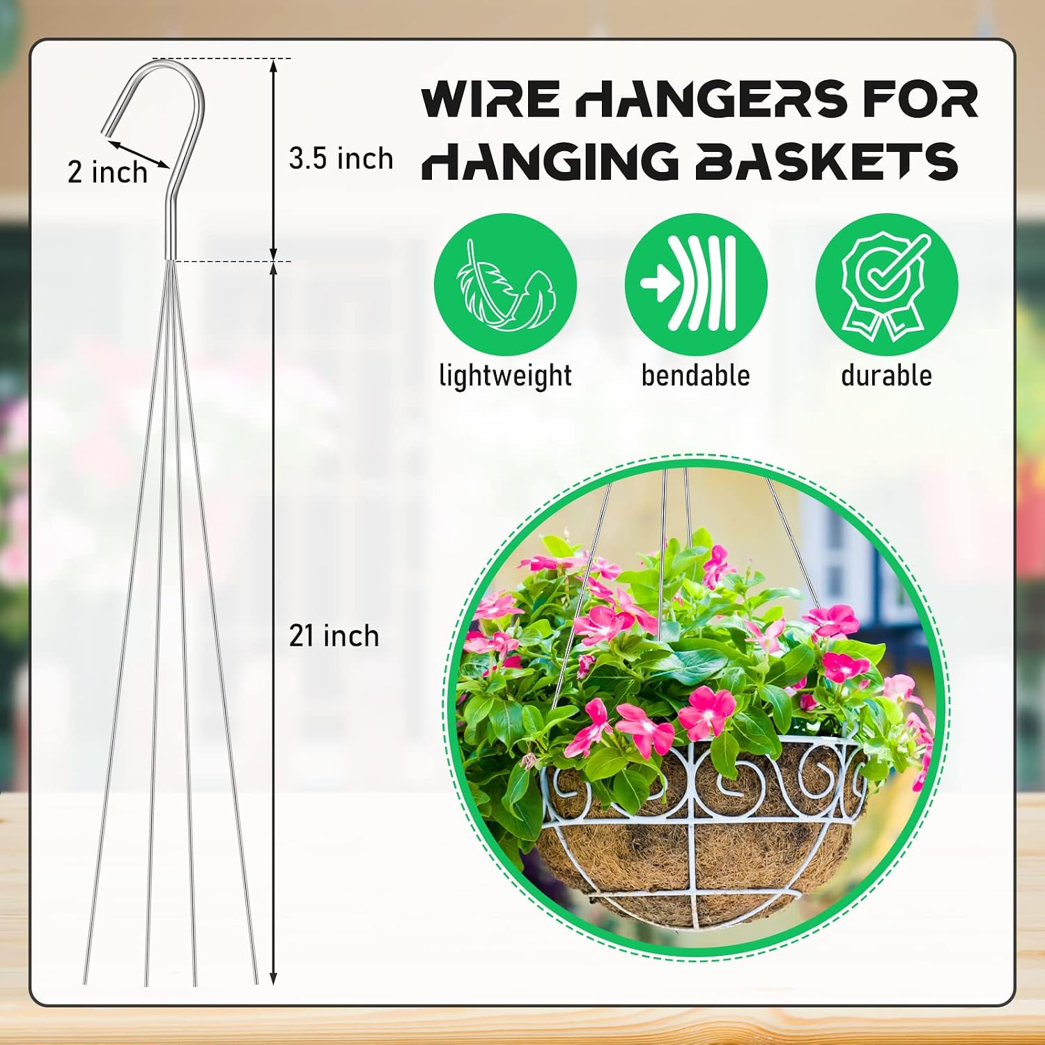 Mixweer 12 Pcs 24 Inch Wire Plant Hangers for Hanging Baskets 4 Strand Hanging Basket Wire Hangers Hook Flower Pot