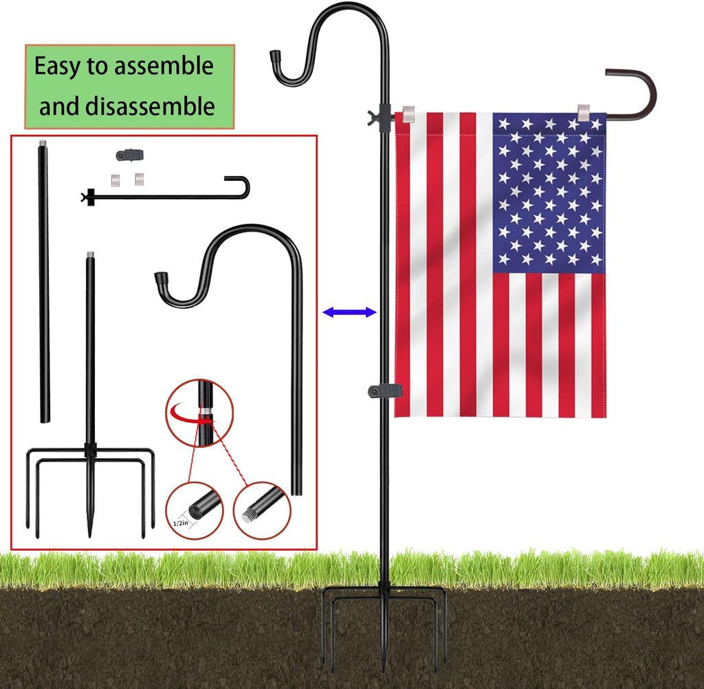 Garden Flag Pole Holder, Metal Garden Yard Flag Stand with Shepherd Hook | 46in Heavy Duty Metal Flag Holder