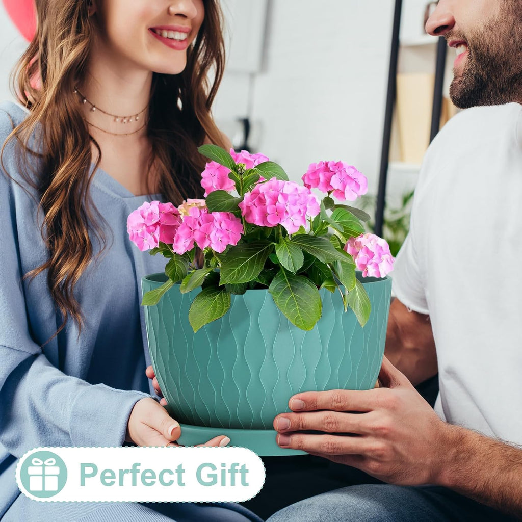 WSMKSZ 12 Inch Large Plant Pots for Indoor or Outdoor Plants, Wide Water Ripples Flower Pots with Drainage Holes &