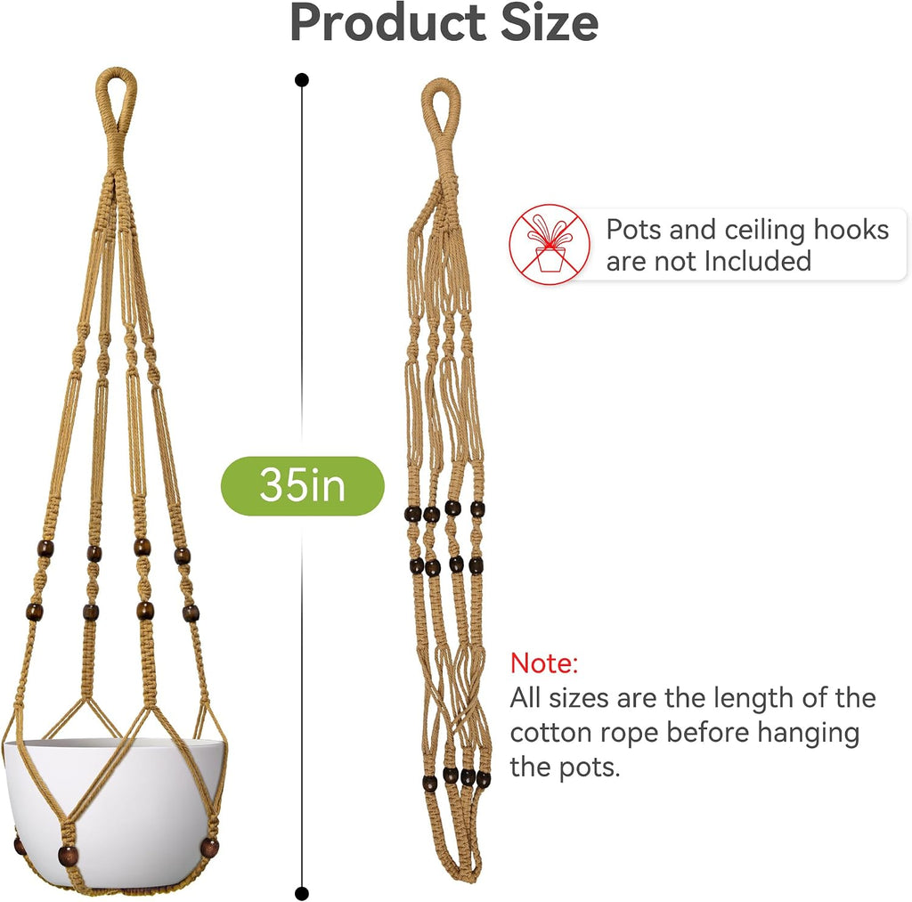 USLAI Macrame Plant Hanger, Fits 4 to 15 Inch Pots, 35 Inch, Brown, 3 Pack | Strong Hanging Plant Holder for Indoor