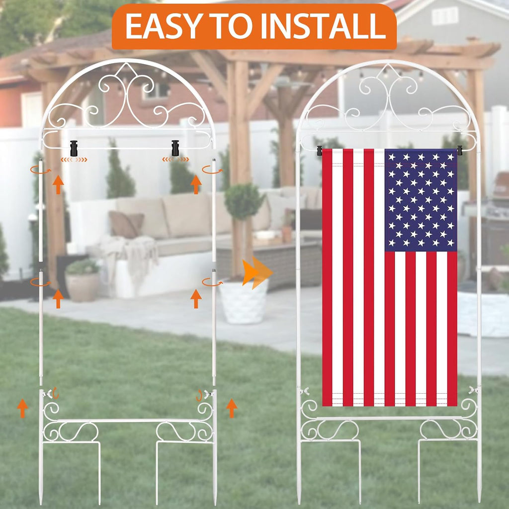Liitrton Garden Flag Holder Stand Fits Max 14" x 25" Outside Flags, White | Yard Flag Holder | Decorative Metal Garden