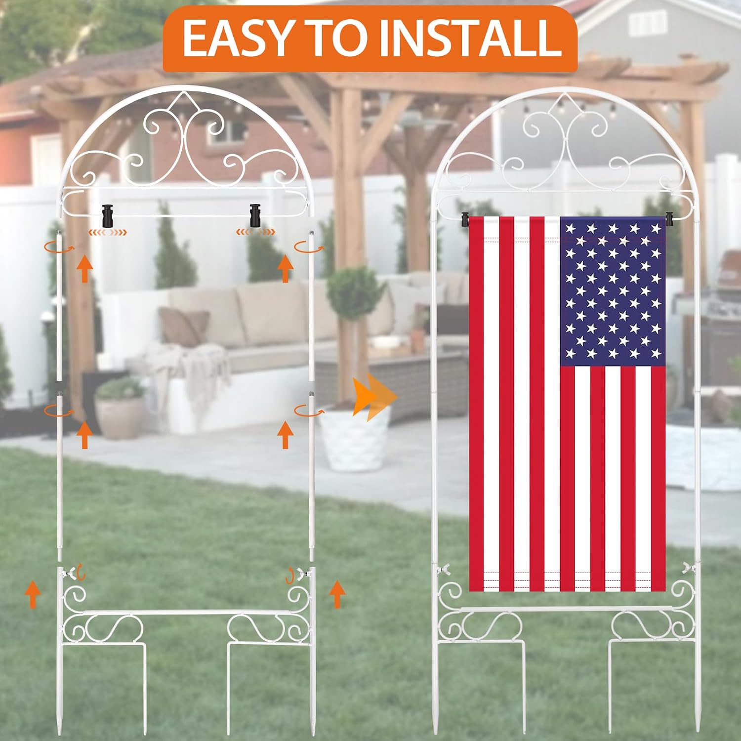 Liitrton Garden Flag Holder Stand Fits Max 14" x 25" Outside Flags, White | Yard Flag Holder | Decorative Metal Garden