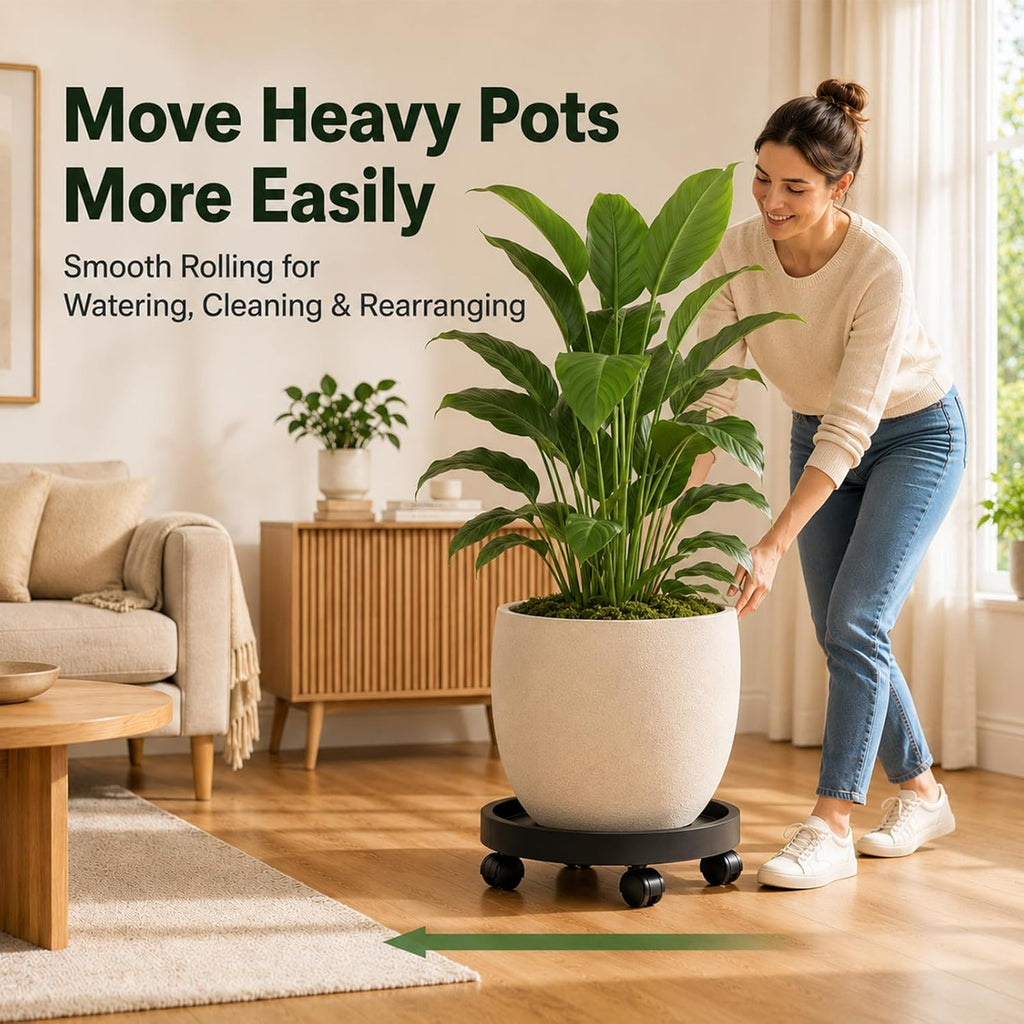 2 Pack 12.4" Plant Caddy with Wheels, Heavy Duty Rolling Plant Stand Dolly | Pot Feet & Water Removal Dropper, Black