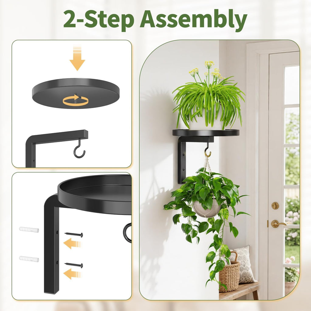 LASZOLA Plant Hanger Holder Window Shelf Wall Mounted Indoor, 3 Pcs Black | Modern Metal Floating Stand, Hanging Flower