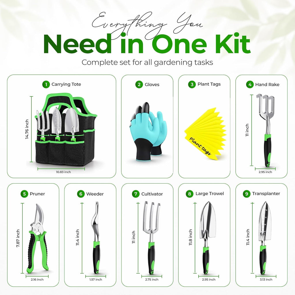 Garden Tools Set 8 PCS Heavy Duty Stainless Steel Gardening Tools for Women | Ergonomic Gardening Hand Tools with Rust