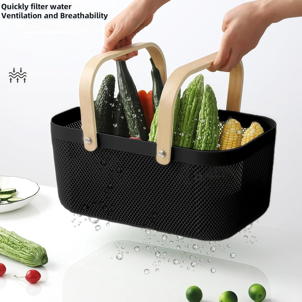 3pcs Collapsible Wooden Handle Plastic Harvest Basket - Rectangular Garden Storage Basket for Picking and Collecting