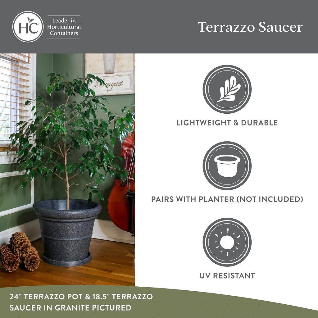 The HC Companies Terrazzo Plant Saucer, 15 Inch, Black Onyx, 1-Pack | Plastic, Lightweight, UV-Resistant, for Indoor &