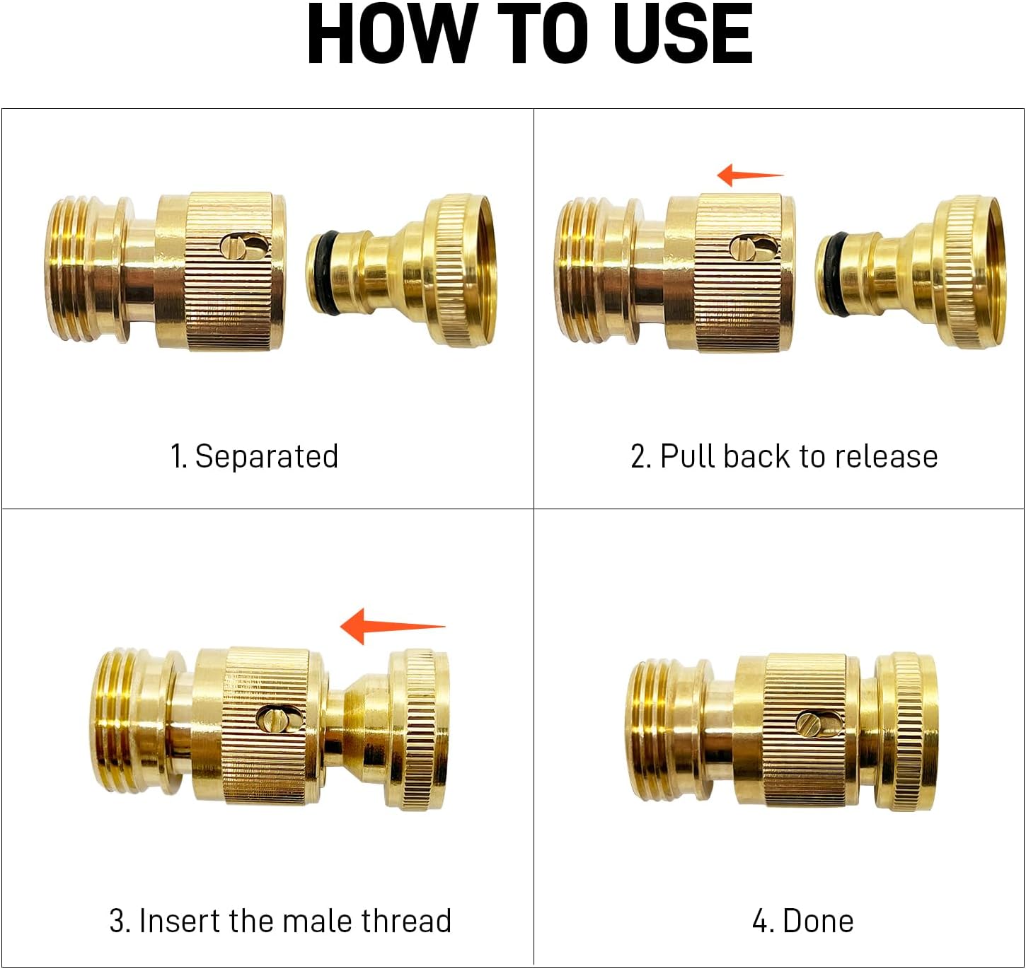 Garden Hose Quick Connect Fittings, 4 Pack Brass 3/4" GHT Water Hose Easy Connect and Disconnect Kit