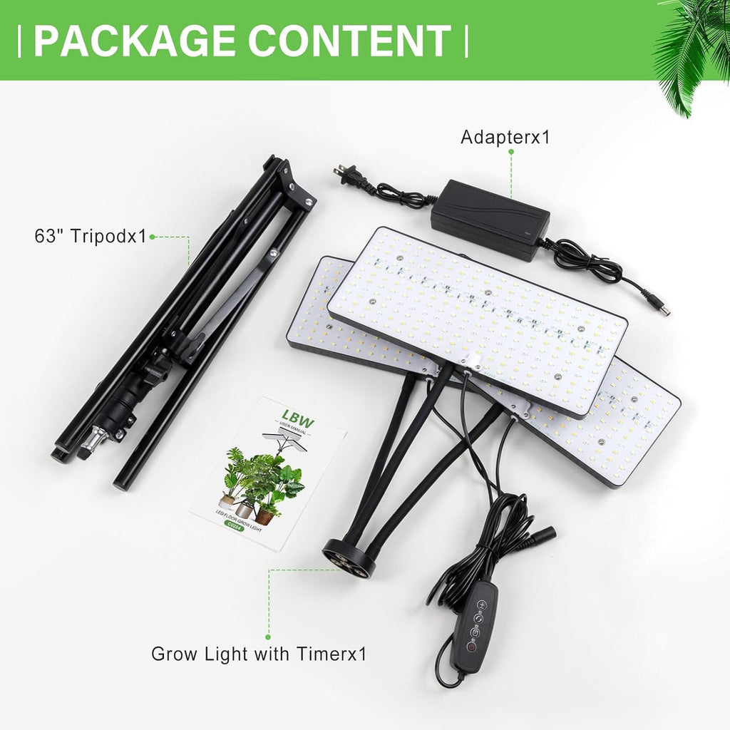 LBW Grow Light for Indoor Plants, 642 LEDs Grow Light with Stand | 3-Head Full Spectrum, 3/6/12H Auto Timer, 6