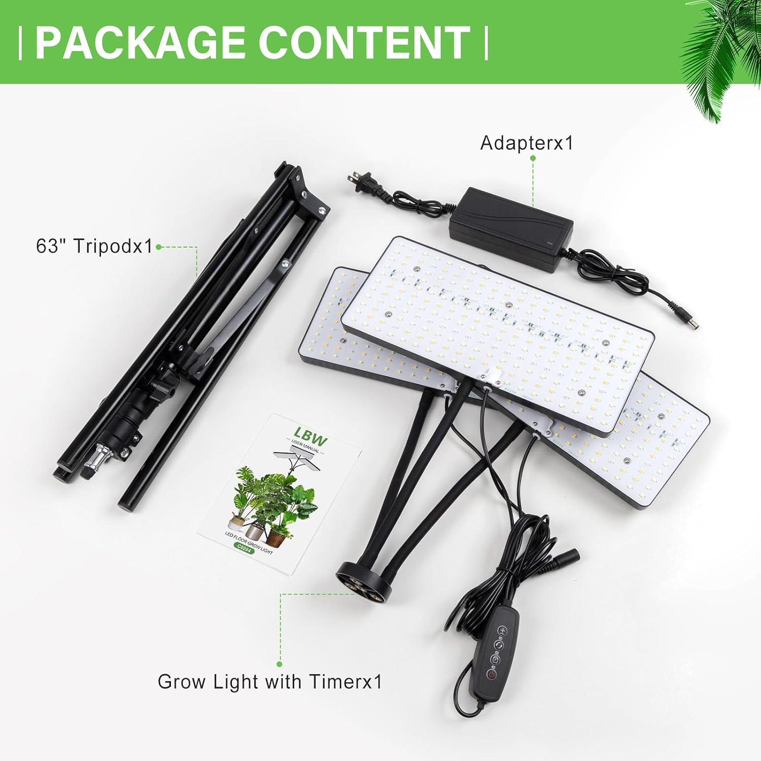 LBW Grow Light for Indoor Plants, 642 LEDs Grow Light with Stand | 3-Head Full Spectrum, 3/6/12H Auto Timer, 6