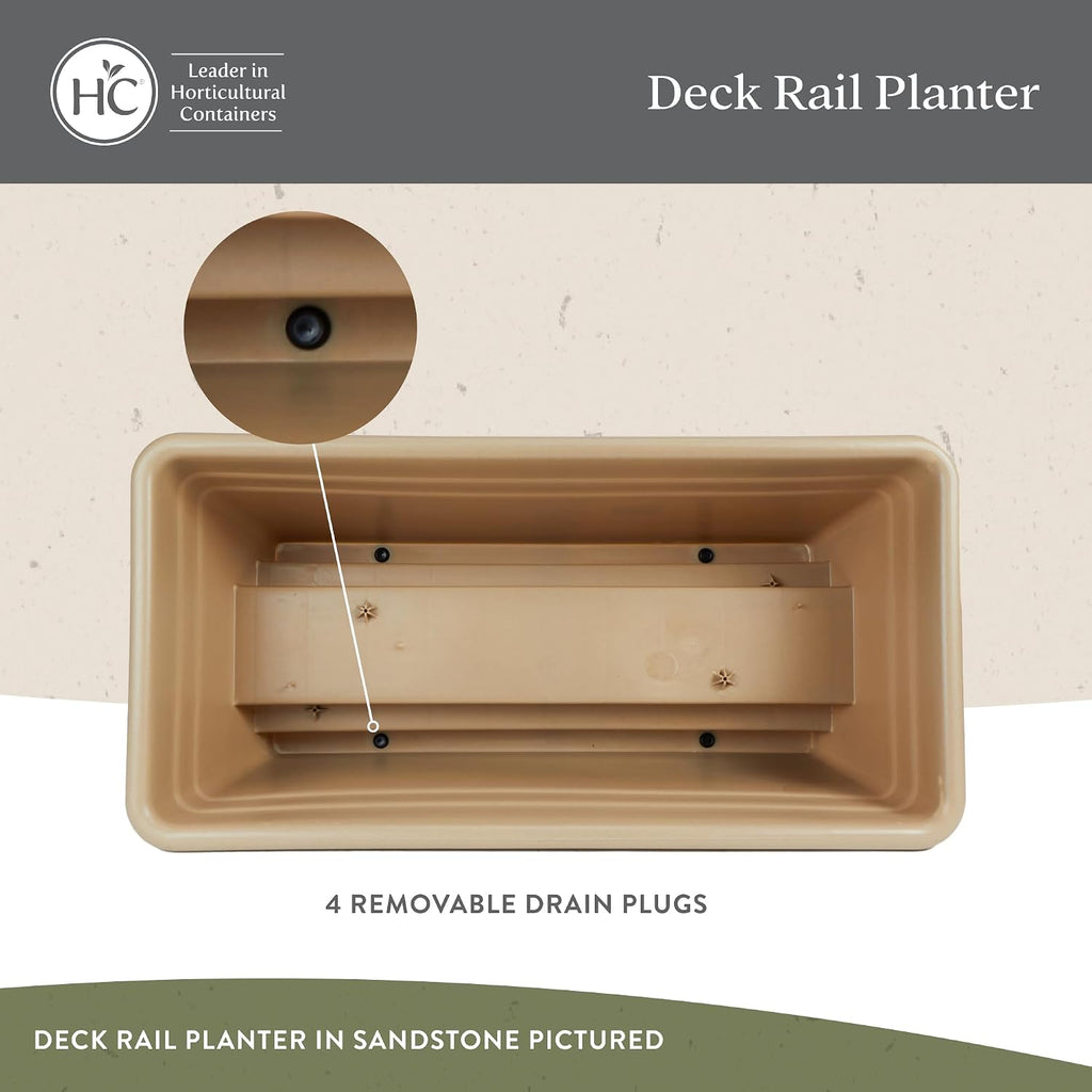 The HC Companies 24 Inch Deck Rail Planter Box with Drainage Plug, Lightweight UV-Resistant Plastic Outdoor Planters