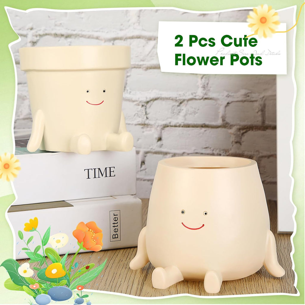 Nuogo 2 Pieces Cute Plant Pots Face Resin Succulent Flower Pot Indoor Head Planters Fun Novelty Planters with Drainage