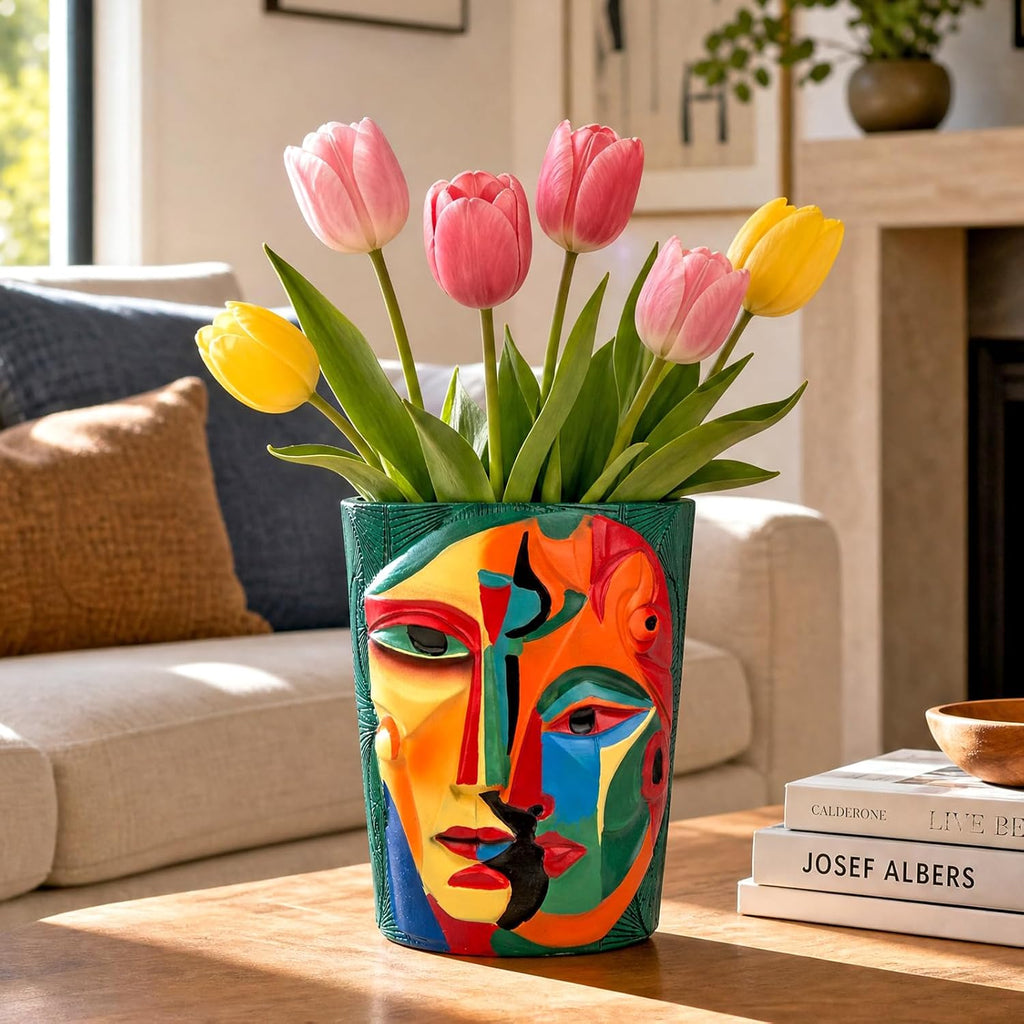 Mrlikale Abstract Face Planter Pots with Drainage Hole for Indoor Plants | 6.6 Inch Hand-Painted Funny Face Flower Pot